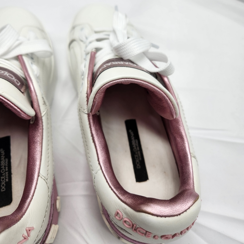 Authenticated Dolce & Gabbana Women Pink & White Sneakers Shoes Size 7/37.5 - Picture 8 of 16